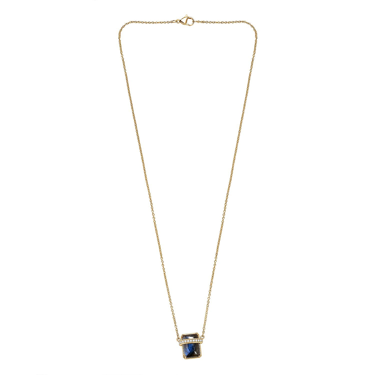 EverTrue Labradoride & White Zircon Necklace (Size - 20) In Gold Plated 8.54 Ct.