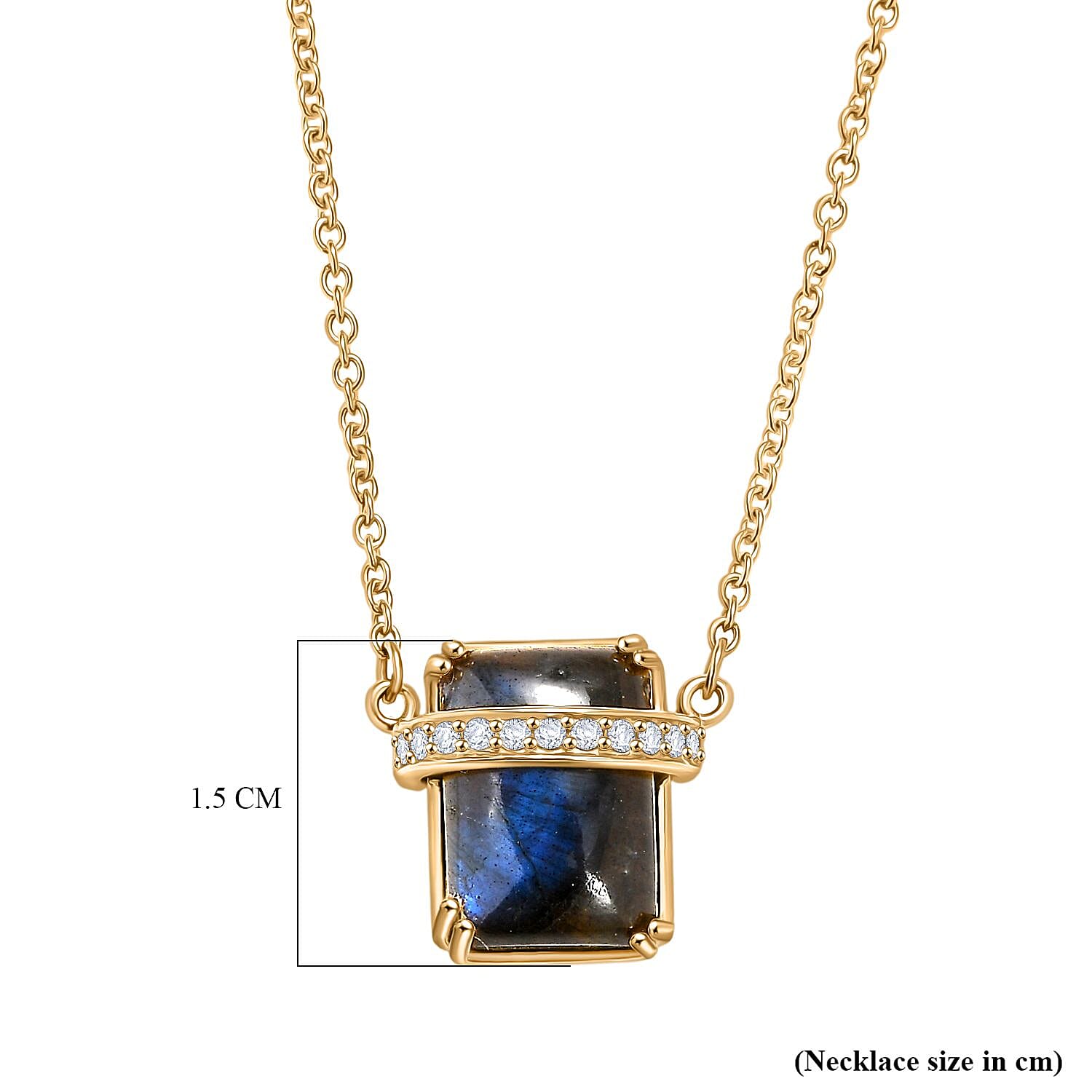 EverTrue Labradoride & White Zircon Necklace (Size - 20) In Gold Plated 8.54 Ct.