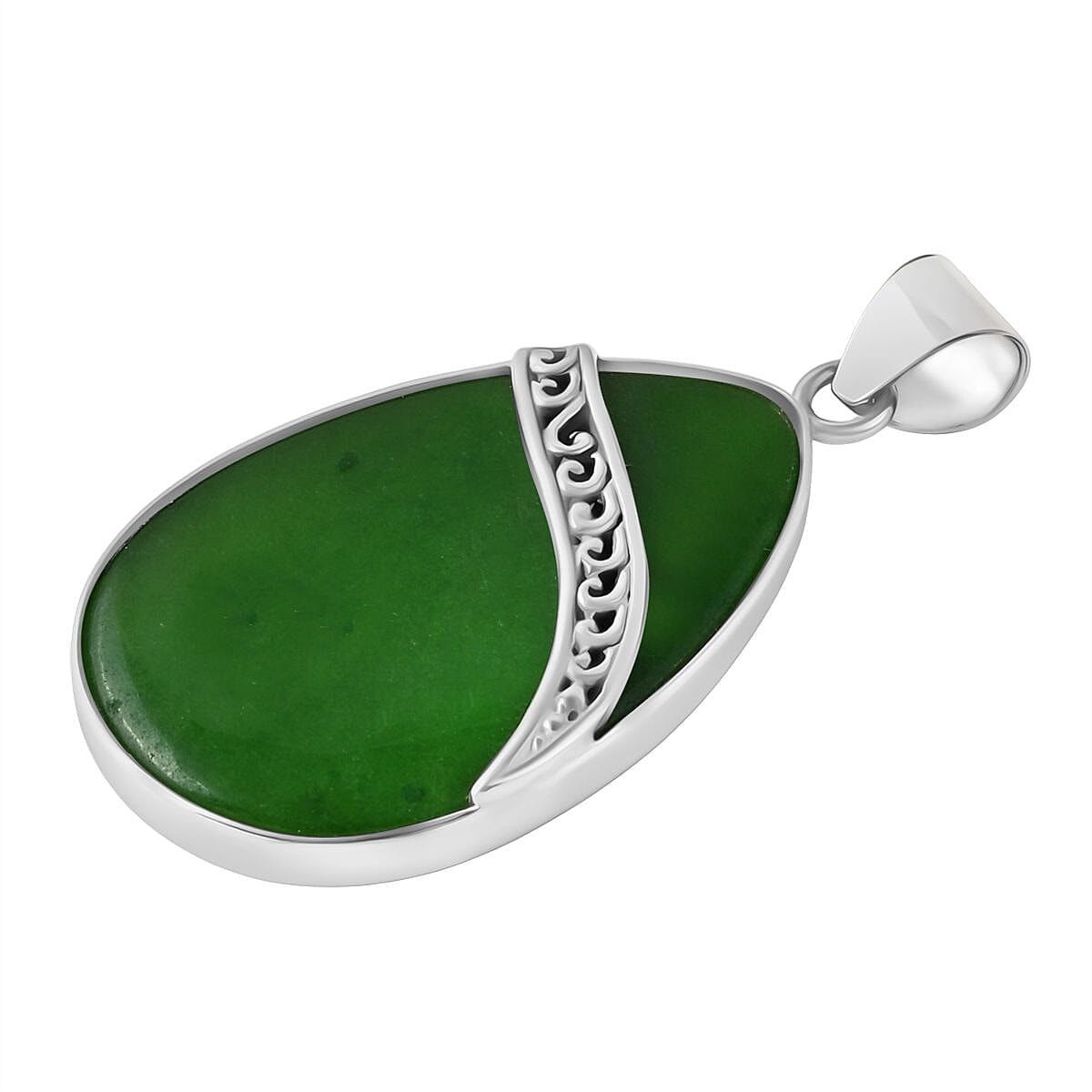 Bali Legacy Green Jade Oval Pendant Sterling Silver 25.72 Ct.