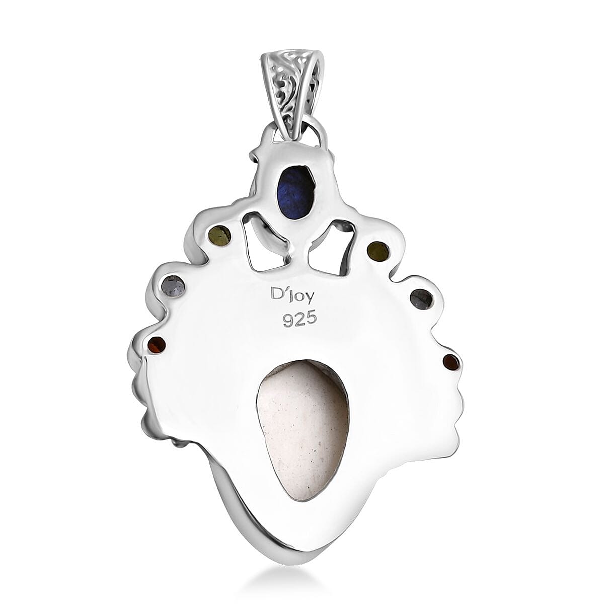 Bali Legacy - Ox Bone & Multi Gemstones Pendant Sterling Silver 12.44 Ct, Silver Wt. 13.36 Gms.