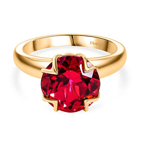 D'Joy Lab Grown Padparadscha Sapphire & White Zircon Ring in 18K Yellow Gold Plated Sterling Silver 5.45 Ct.