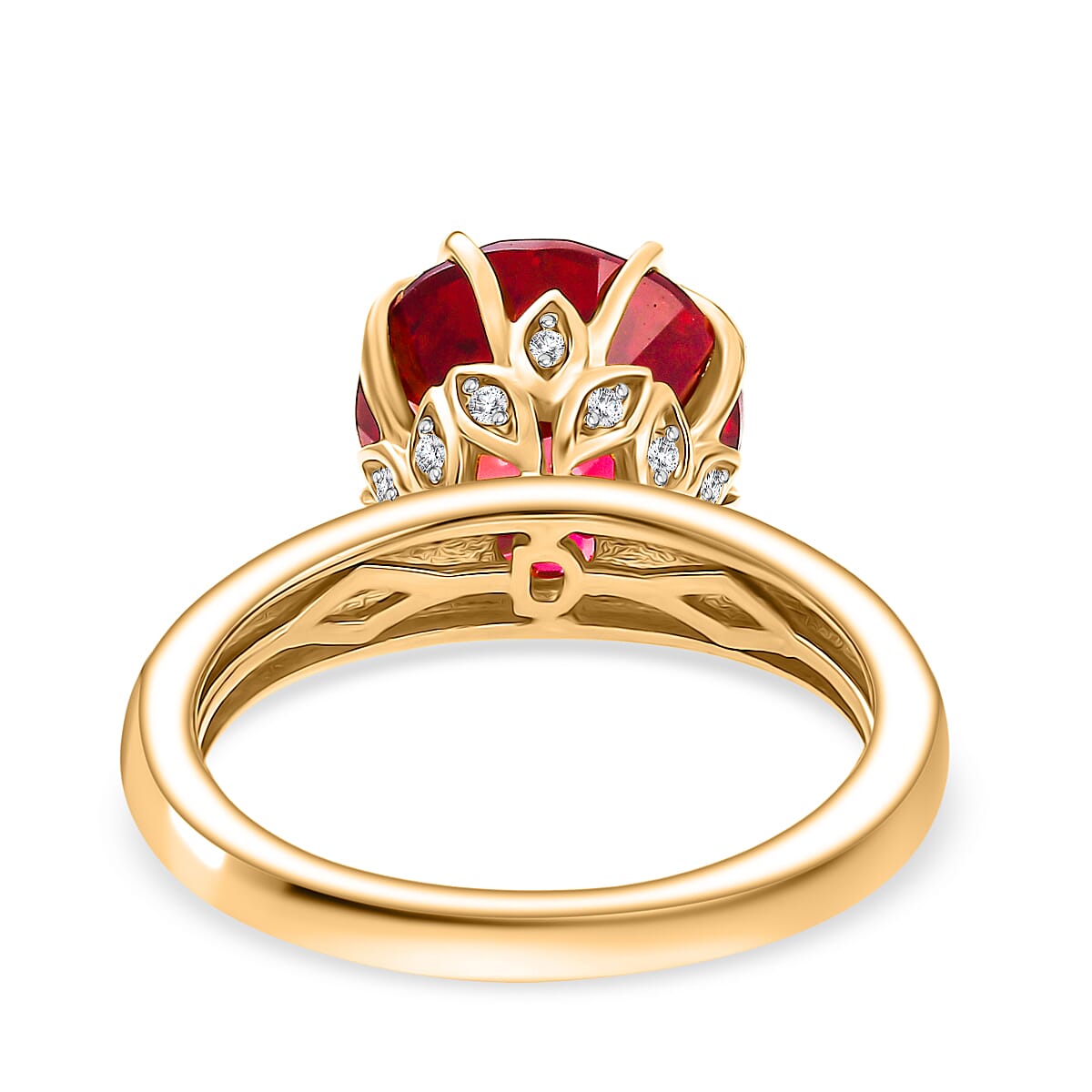 D'Joy Lab Grown Padparadscha Sapphire & White Zircon Ring in 18K Yellow Gold Plated Sterling Silver 5.45 Ct.