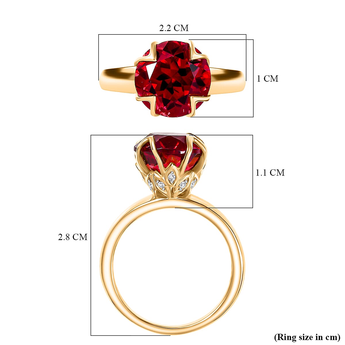 D'Joy Lab Grown Padparadscha Sapphire & White Zircon Ring in 18K Yellow Gold Plated Sterling Silver 5.45 Ct.