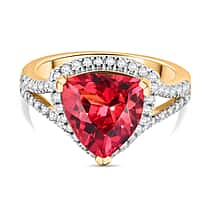D'Joy Lab Grown Padparadscha Sapphire & White Zircon Ring in 18K Vermeil Yellow Gold Plated Sterling Silver 5.50 Ct.