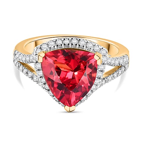 D'Joy Lab Grown Padparadscha Sapphire & White Zircon Ring in 18K Vermeil Yellow Gold Plated Sterling Silver 5.50 Ct.