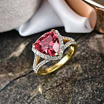 D'Joy Lab Grown Padparadscha Sapphire & White Zircon Ring in 18K Vermeil Yellow Gold Plated Sterling Silver 5.50 Ct.