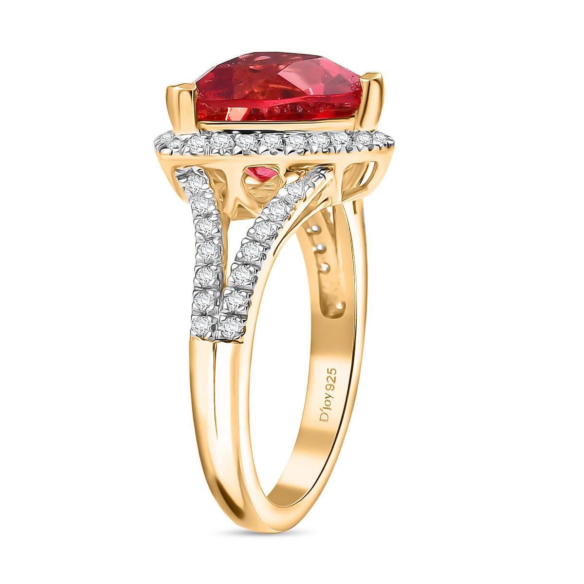 D'Joy Lab Grown Padparadscha Sapphire & White Zircon Ring in 18K Vermeil Yellow Gold Plated Sterling Silver 5.50 Ct.