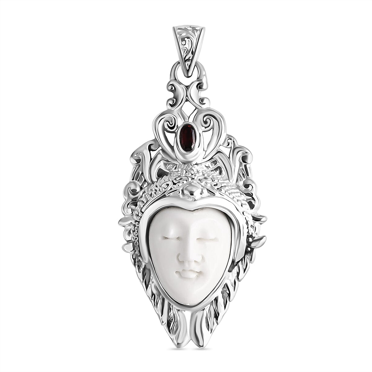 D'Joy Ox Bone, Red Garnet Pendant Sterling Silver, Silver Wt.10.75 Gms  6.180  Ct.