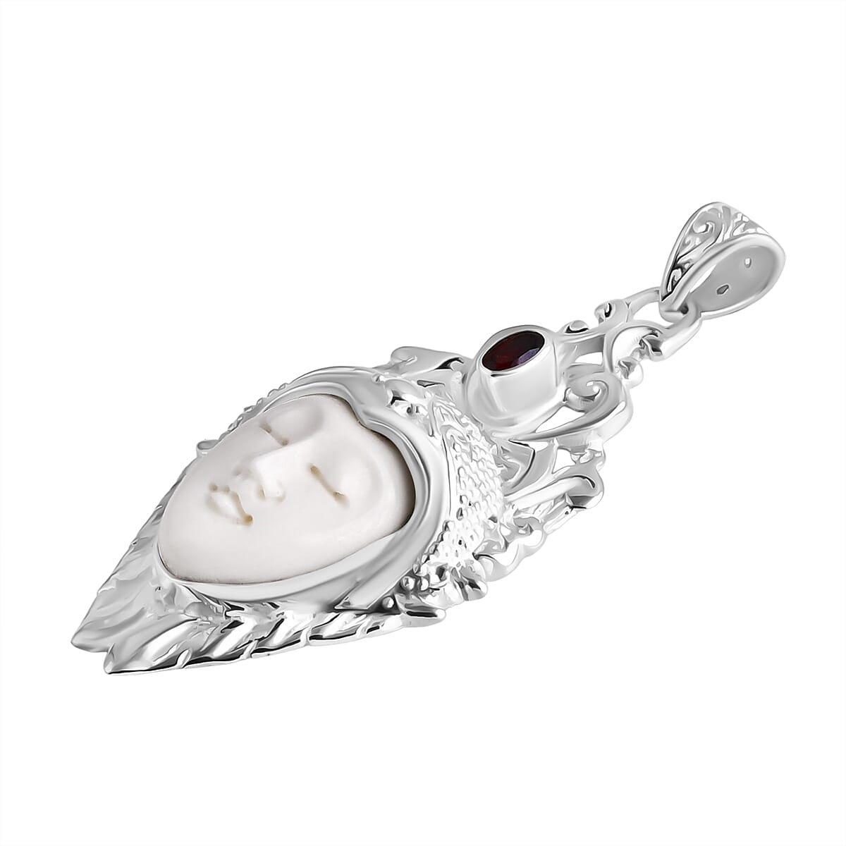D'Joy Ox Bone, Red Garnet Pendant Sterling Silver, Silver Wt.10.75 Gms  6.180  Ct.