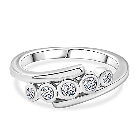 LUXURIANT Lab Grown Diamond 5-Stone Bypass Ring in Rhodium Overlay Sterling Silver