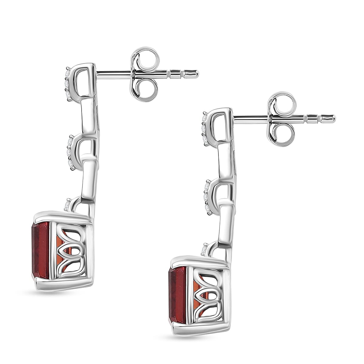 D'Joy Lab Grown Padparadscha Sapphire & White Zircon Dangling Earring with Push Back in Platinum Overlay Sterling Silver 4.72 Ct.
