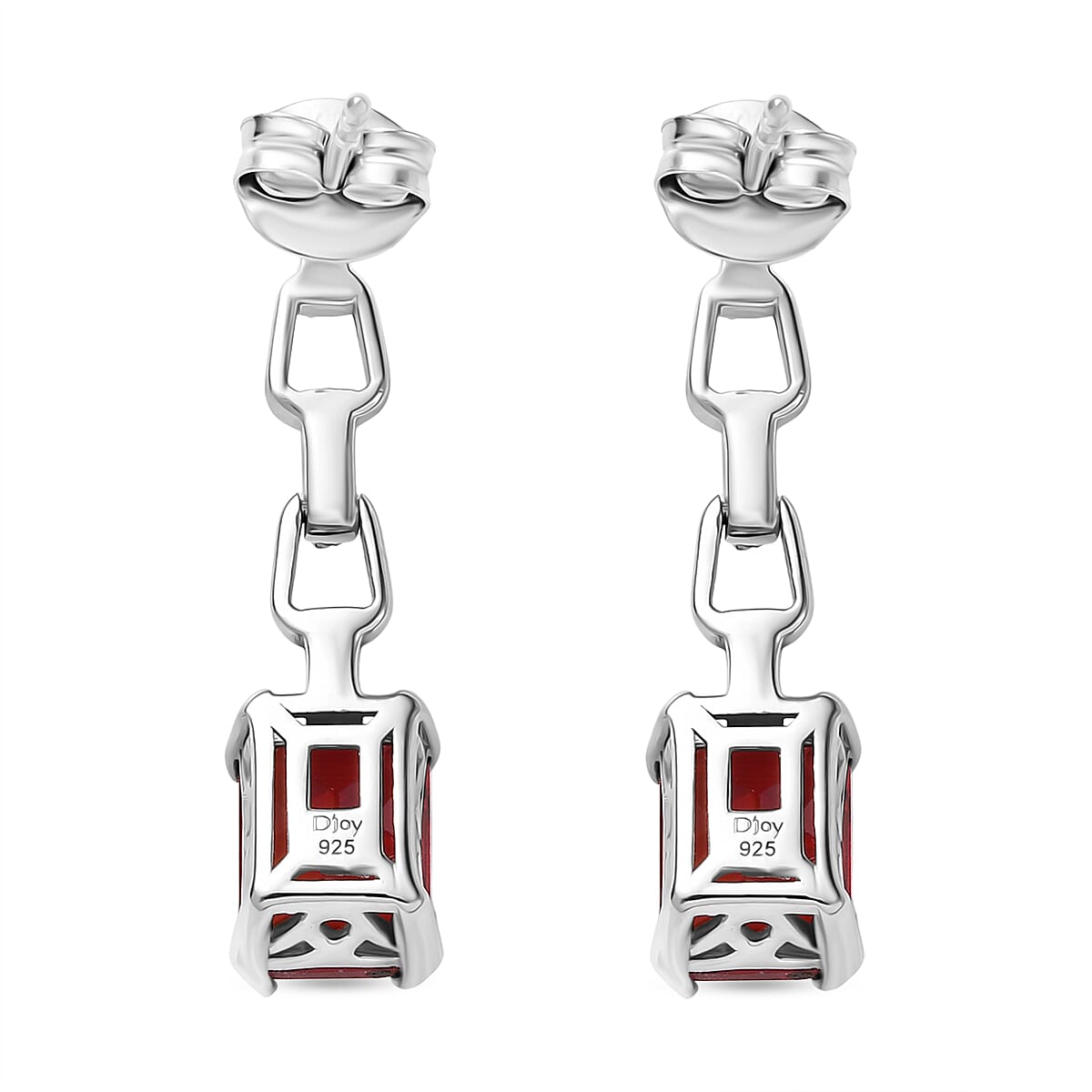 D'Joy Lab Grown Padparadscha Sapphire & White Zircon Dangling Earring with Push Back in Platinum Overlay Sterling Silver 4.72 Ct.