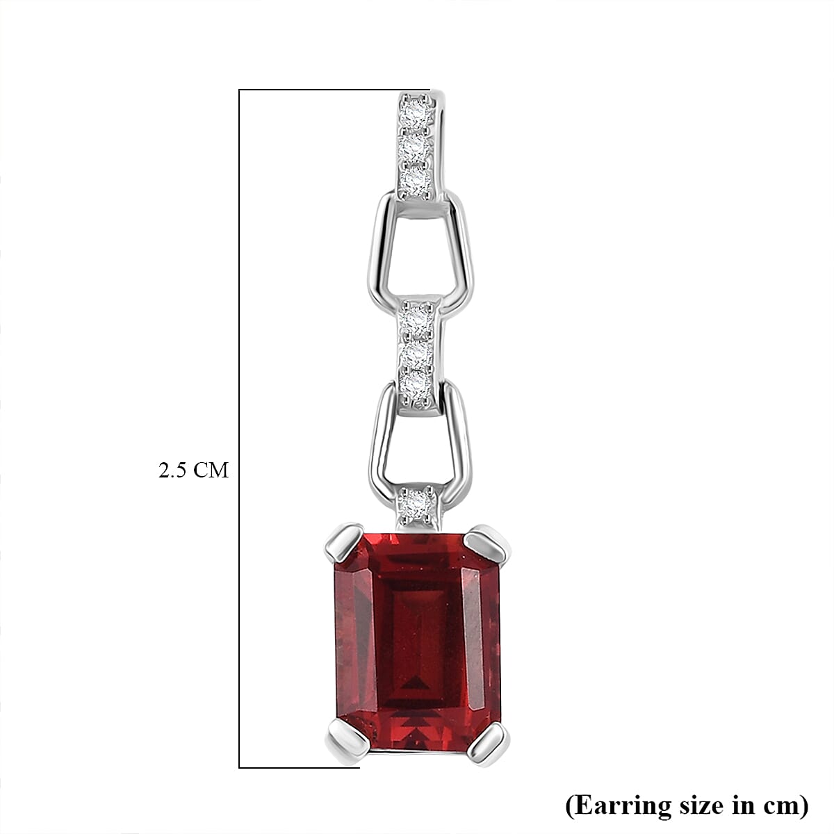 D'Joy Lab Grown Padparadscha Sapphire & White Zircon Dangling Earring with Push Back in Platinum Overlay Sterling Silver 4.72 Ct.