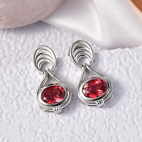 D'Joy Lab Grown Padparadscha Sapphire Solitaire Stud Push Post Earring in Platinum Overlay Sterling Silver 3.06 Ct.