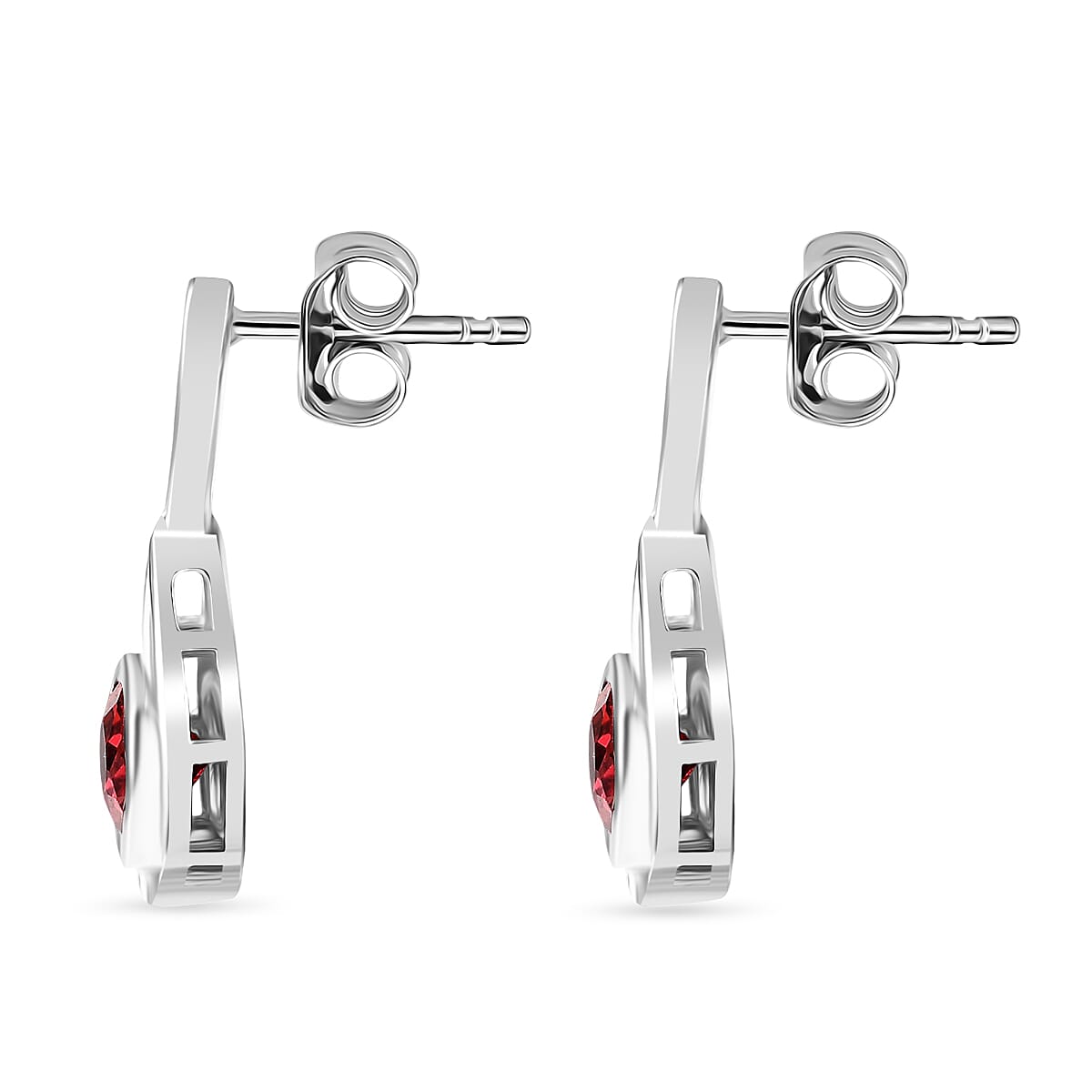 D'Joy Lab Grown Padparadscha Sapphire Solitaire Stud Push Post Earring in Platinum Overlay Sterling Silver 3.06 Ct.