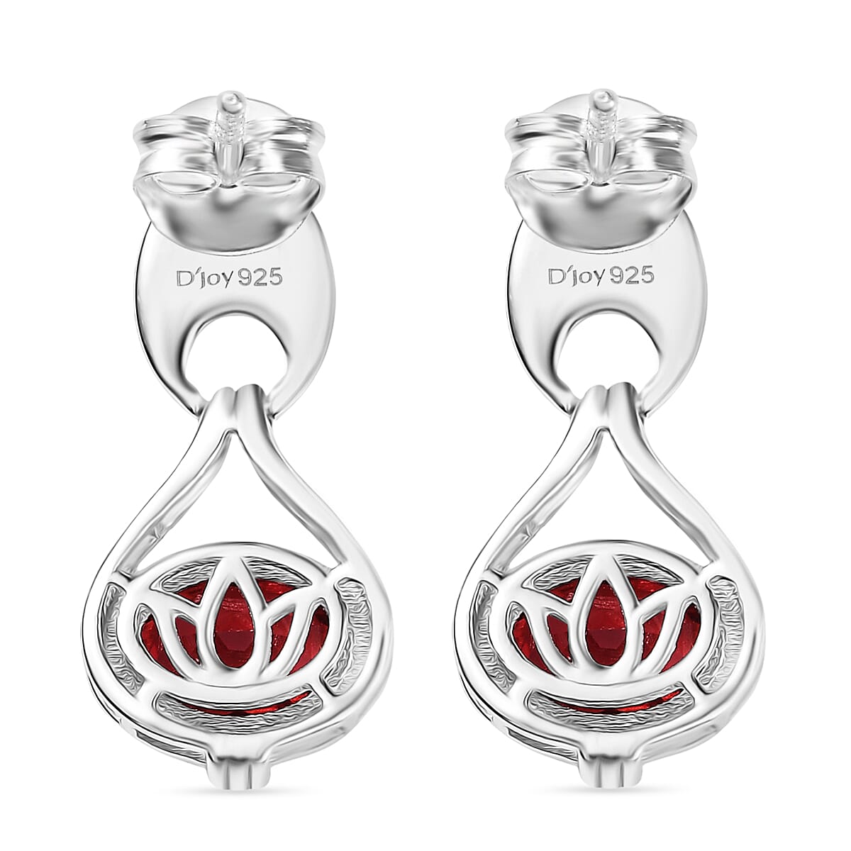 D'Joy Lab Grown Padparadscha Sapphire Solitaire Stud Push Post Earring in Platinum Overlay Sterling Silver 3.06 Ct.