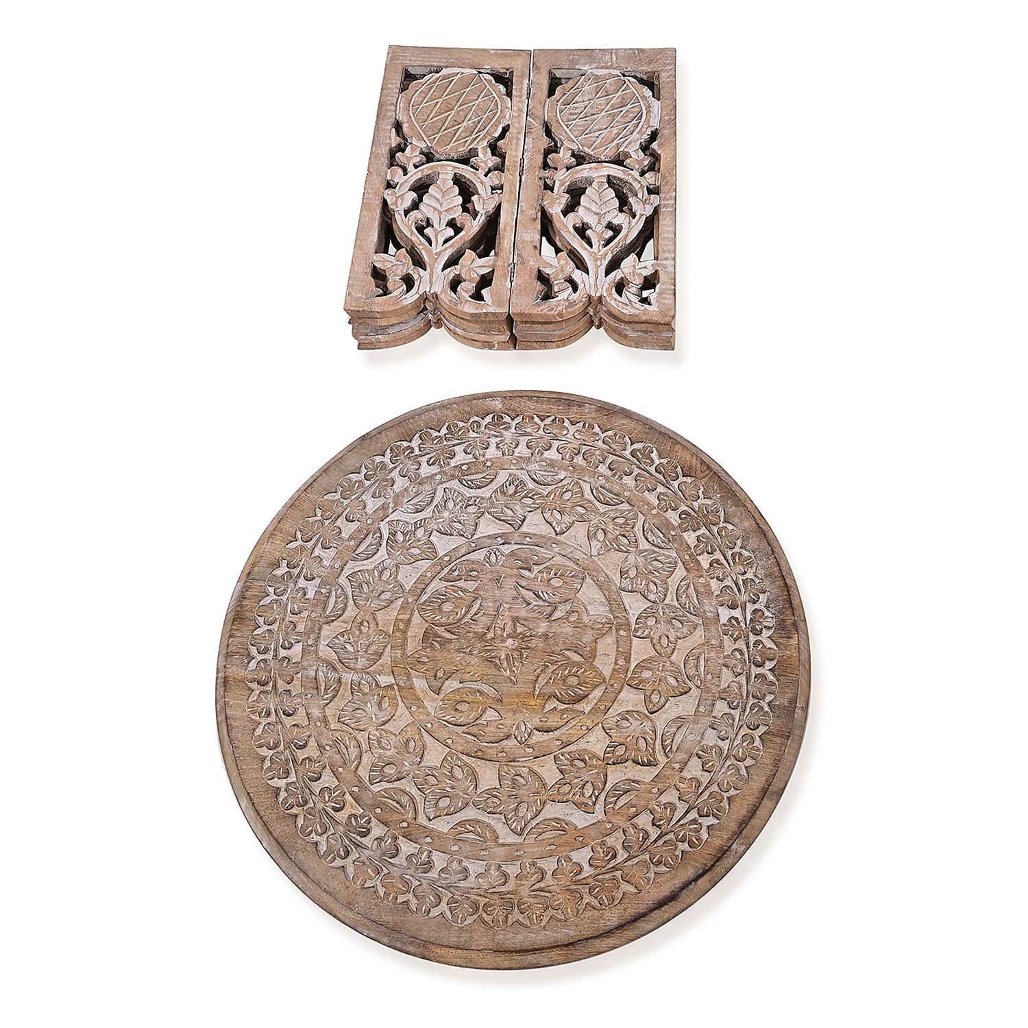 NAKKASHI Hand Carved Mango Wood Table (Size 68x68x51Cm) - White