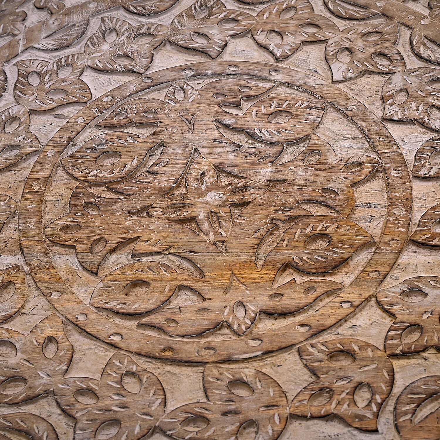 NAKKASHI Hand Carved Mango Wood Table (Size 68x68x51Cm) - White