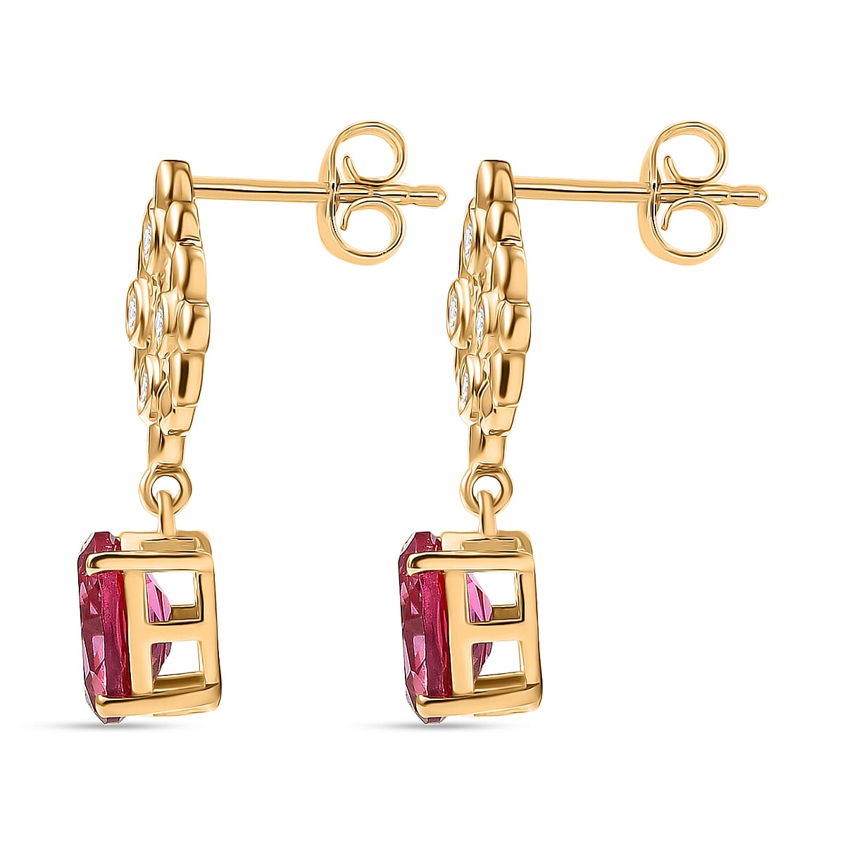 D'Joy Lab Grown Padparadscha Sapphire & White Zircon Earring in 18K Yellow Gold Plating Sterling Silver 5.72 Ct.