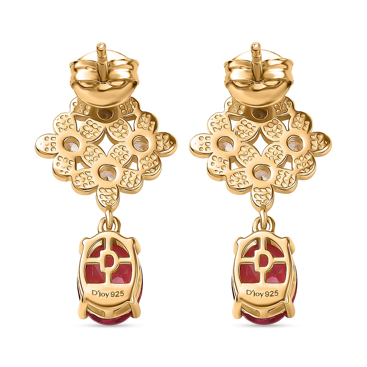 D'Joy Lab Grown Padparadscha Sapphire & White Zircon Earring in 18K Yellow Gold Plating Sterling Silver 5.72 Ct.