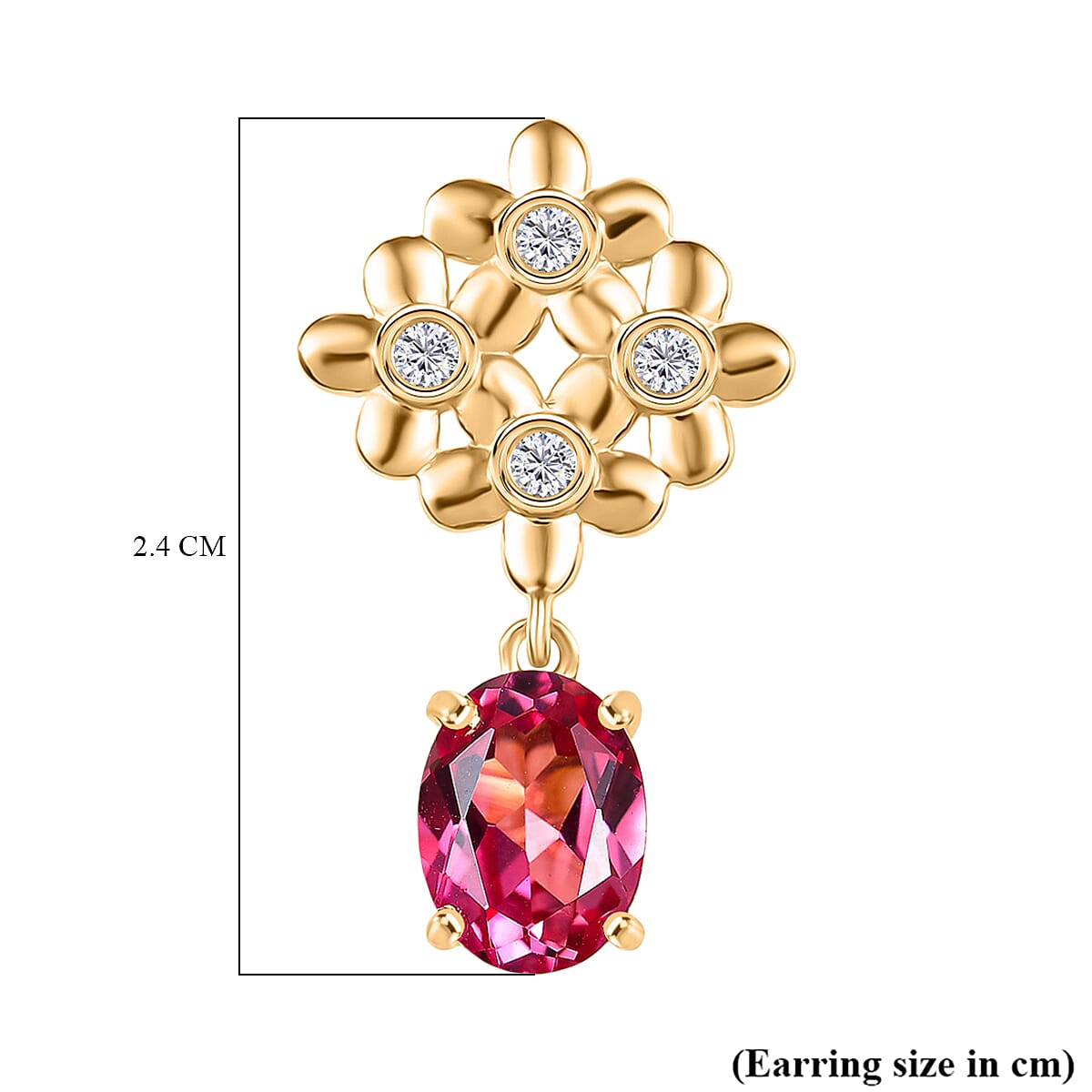 D'Joy Lab Grown Padparadscha Sapphire & White Zircon Earring in 18K Yellow Gold Plating Sterling Silver 5.72 Ct.
