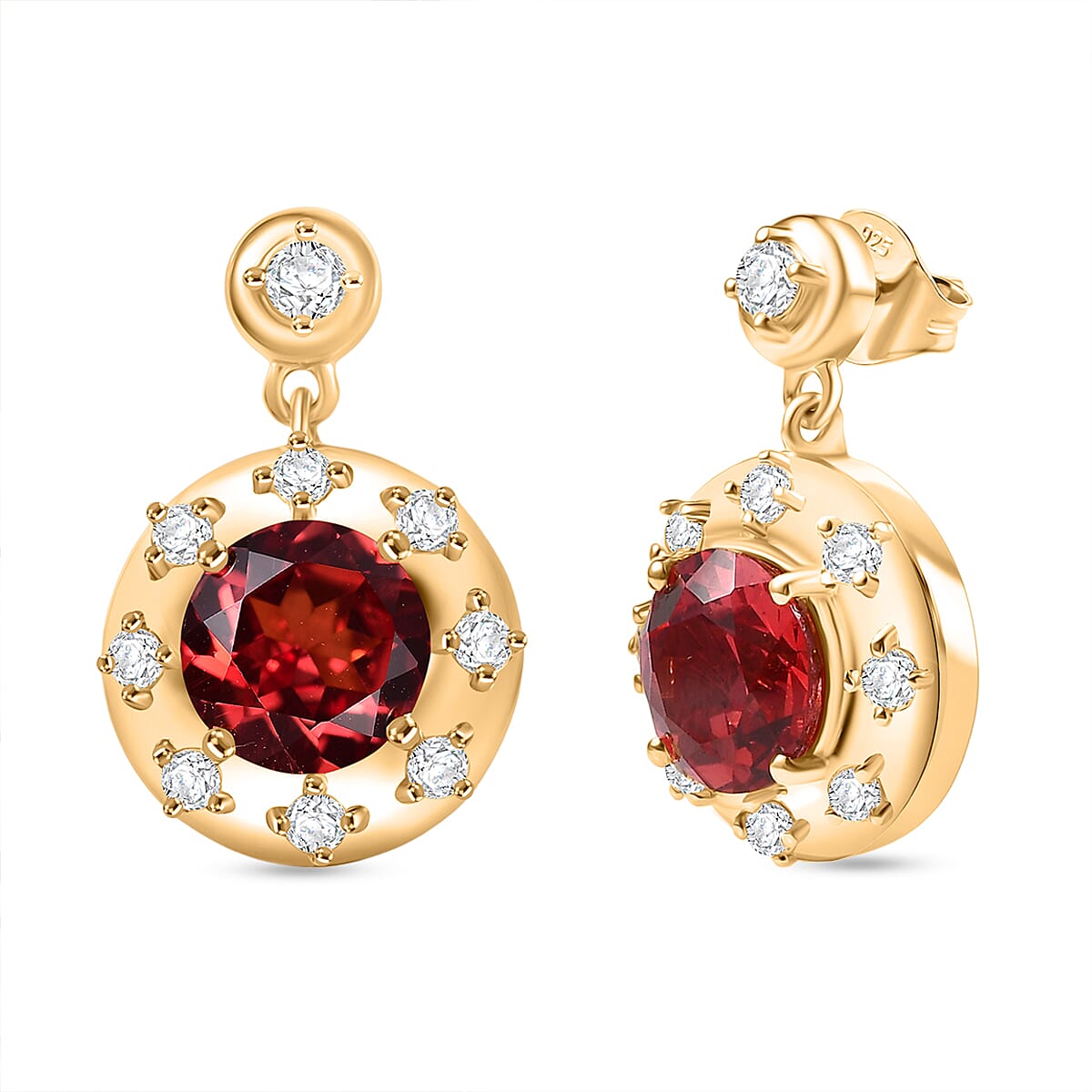 D'Joy Lab Grown Padparadscha Sapphire & White Zircon Dangling Earring in 18K Yellow Gold Plated Sterling Silver 6.36 Ct.