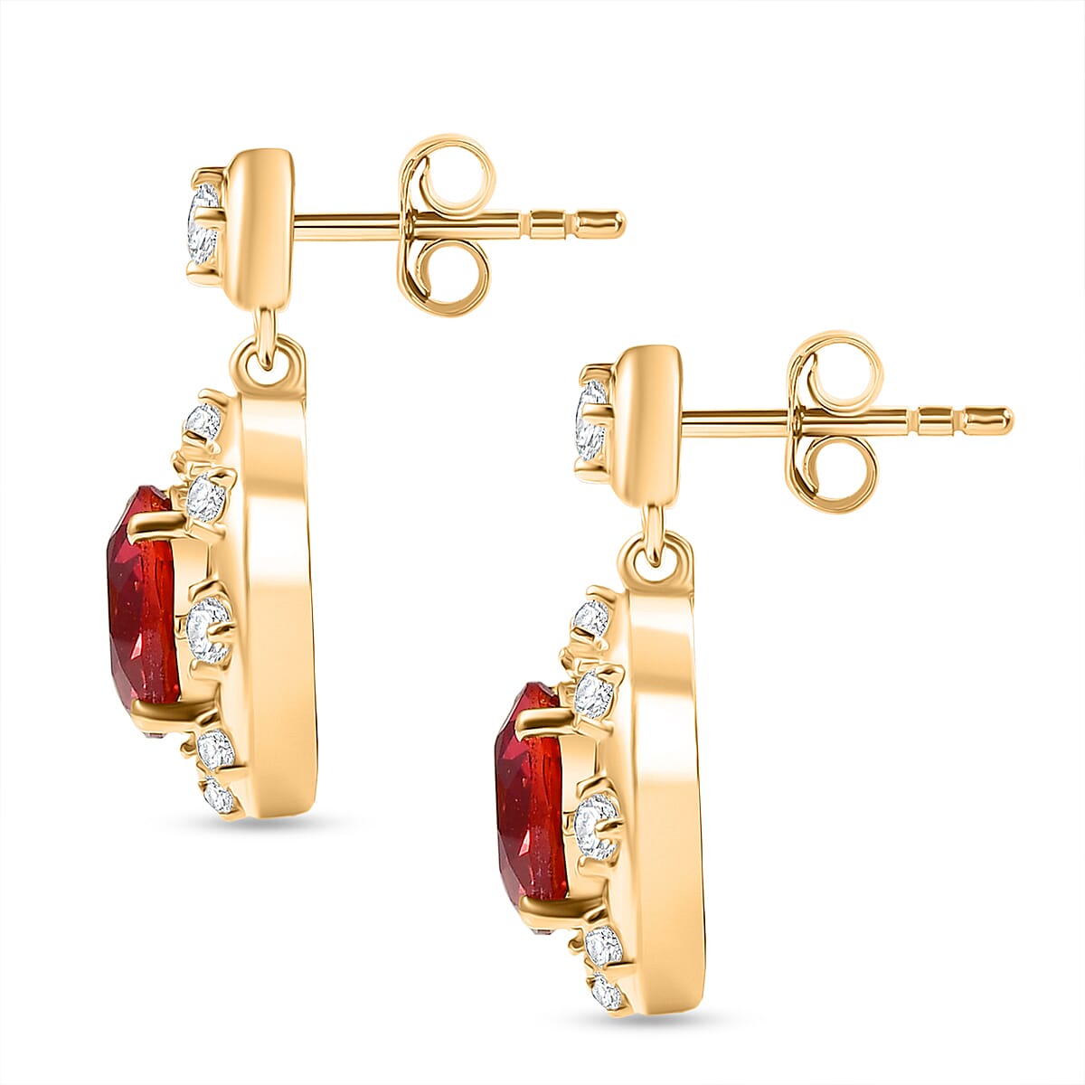 D'Joy Lab Grown Padparadscha Sapphire & White Zircon Dangling Earring in 18K Yellow Gold Plated Sterling Silver 6.36 Ct.