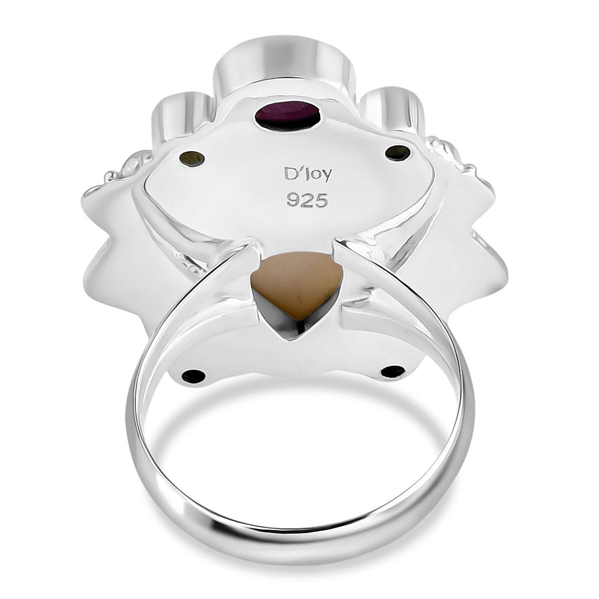 Royal Bali Collection - Ox Bone & Multi Gemstones Ring in Sterling Silver 8.55 Ct, Silver Wt. 12.00 Gms.