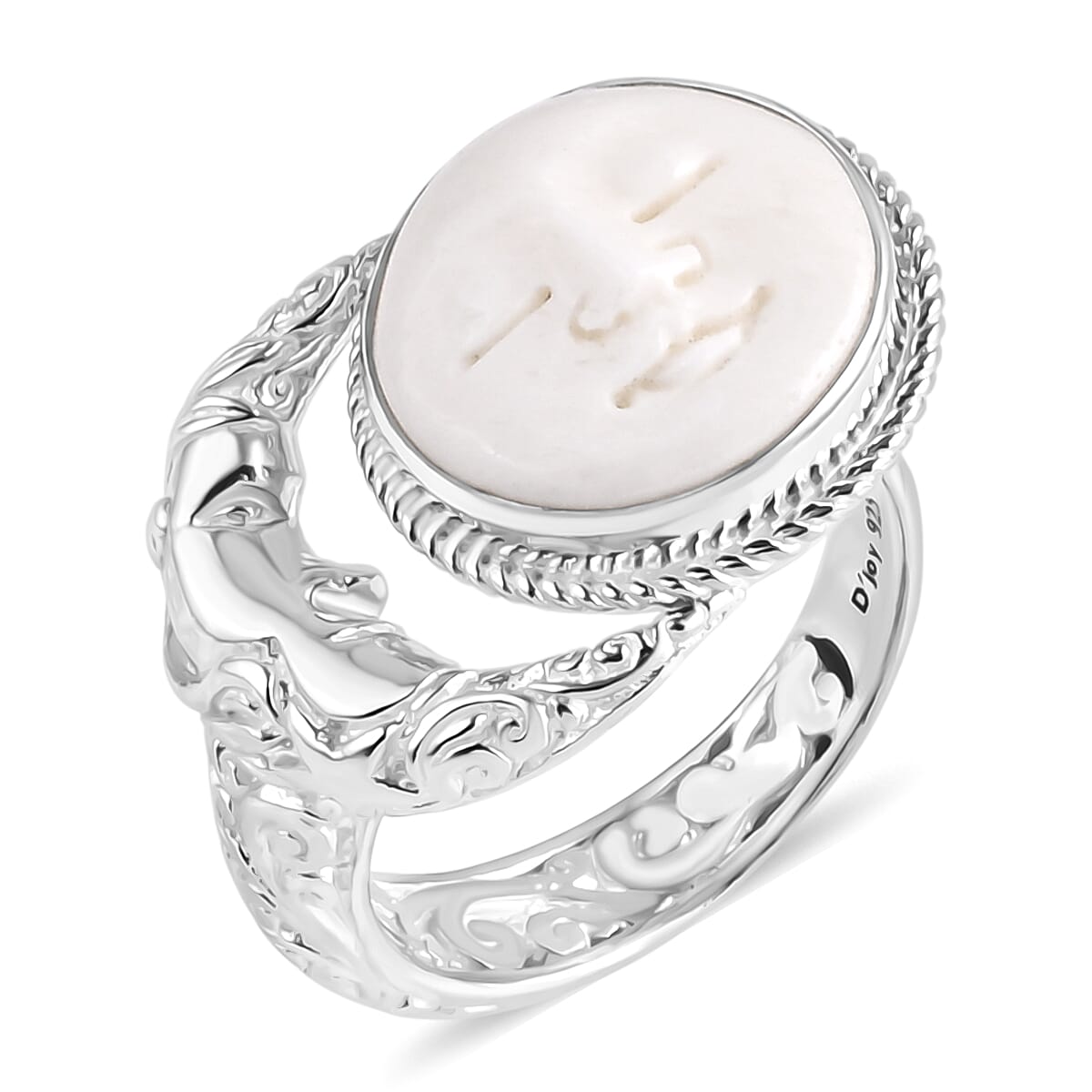 Royal Bali Goddess Collection - Ox Bone Ring in Sterling Silver 1.50 Ct, Silver Wt. 8.50 Gms
