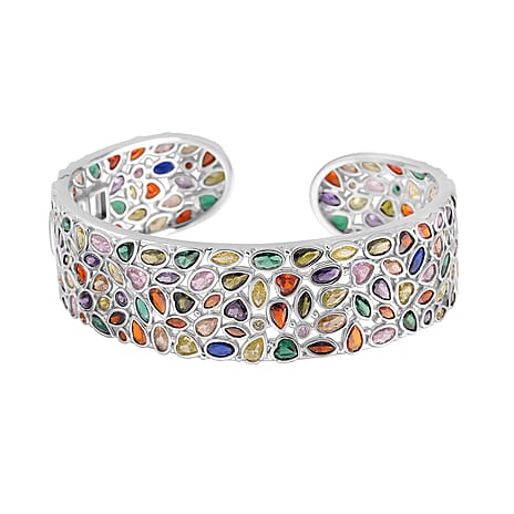 Designer Inspired - Multi Color Cubic Zirconia Cuff Bangle (Size - 7.5)