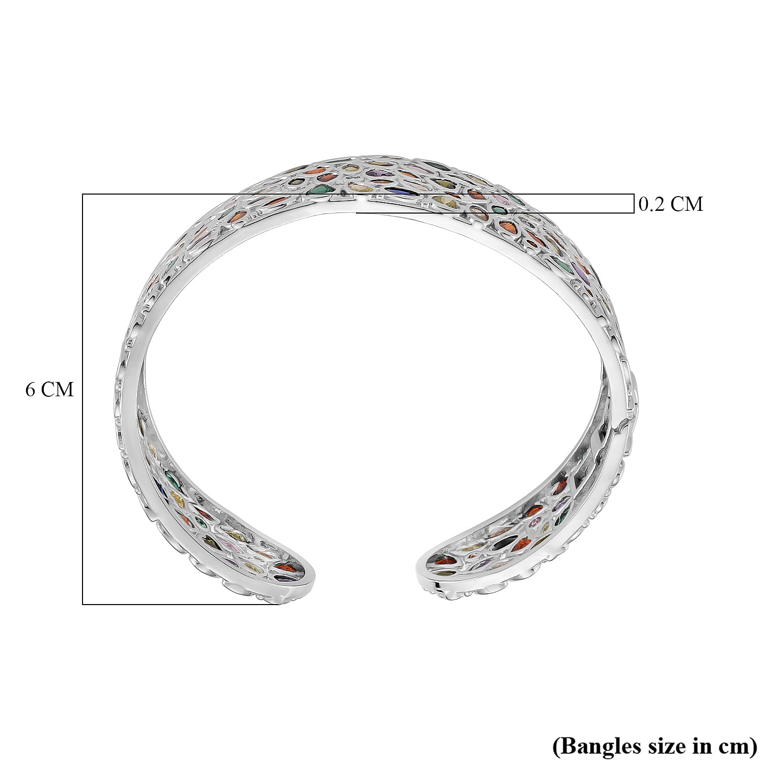 Designer Inspired - Multi Color Cubic Zirconia Cuff Bangle (Size - 7.5)