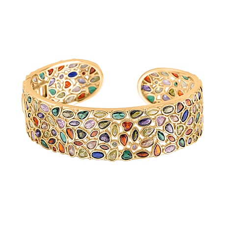 Designer Inspired - Multi Color Cubic Zirconia Cuff Bangle (Size - 7.5)
