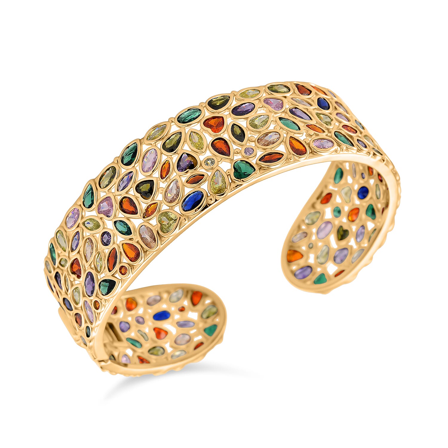 Designer Inspired - Multi Color Cubic Zirconia Cuff Bangle (Size - 7.5)