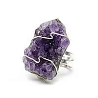 African Amethyst Adjustable Ruff Cut Ring in Silver Plated 20.00 Ct.