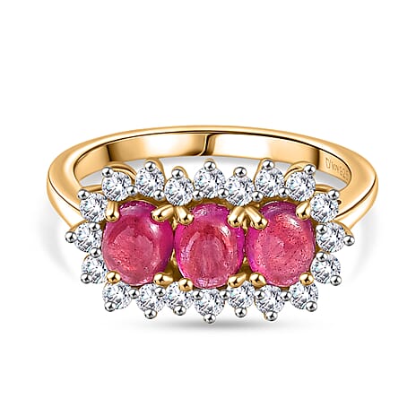 D'Joy Cabo Delgado Ruby & White Zircon Ring in Yellow Gold Plated Sterling Silver 2.49 Ct.