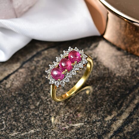 D'Joy Cabo Delgado Ruby & White Zircon Ring in Yellow Gold Plated Sterling Silver 2.49 Ct.