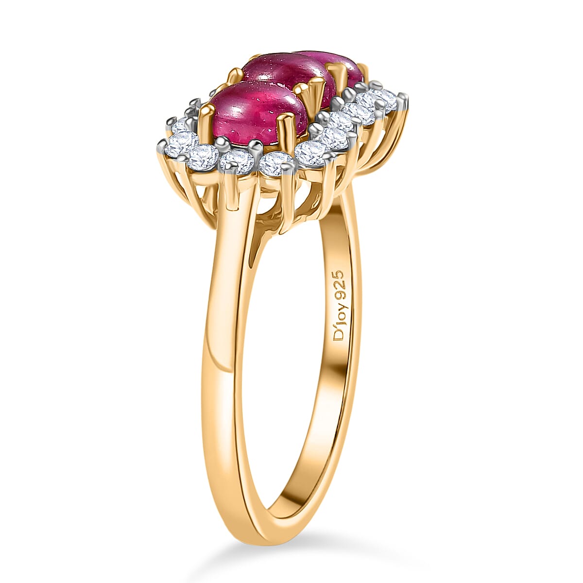 D'Joy Cabo Delgado Ruby & White Zircon Ring in Yellow Gold Plated Sterling Silver 2.49 Ct.
