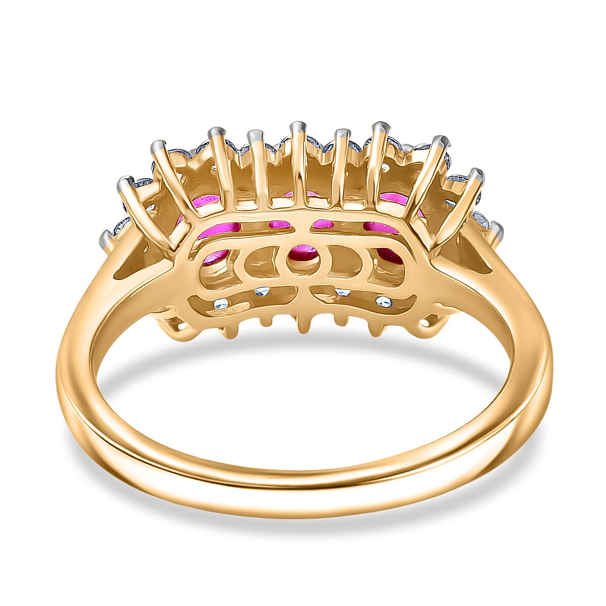 D'Joy Cabo Delgado Ruby & White Zircon Ring in Yellow Gold Plated Sterling Silver 2.49 Ct.