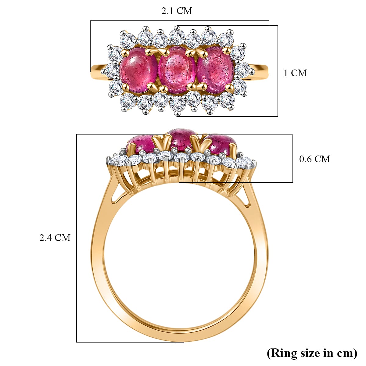 D'Joy Cabo Delgado Ruby & White Zircon Ring in Yellow Gold Plated Sterling Silver 2.49 Ct.