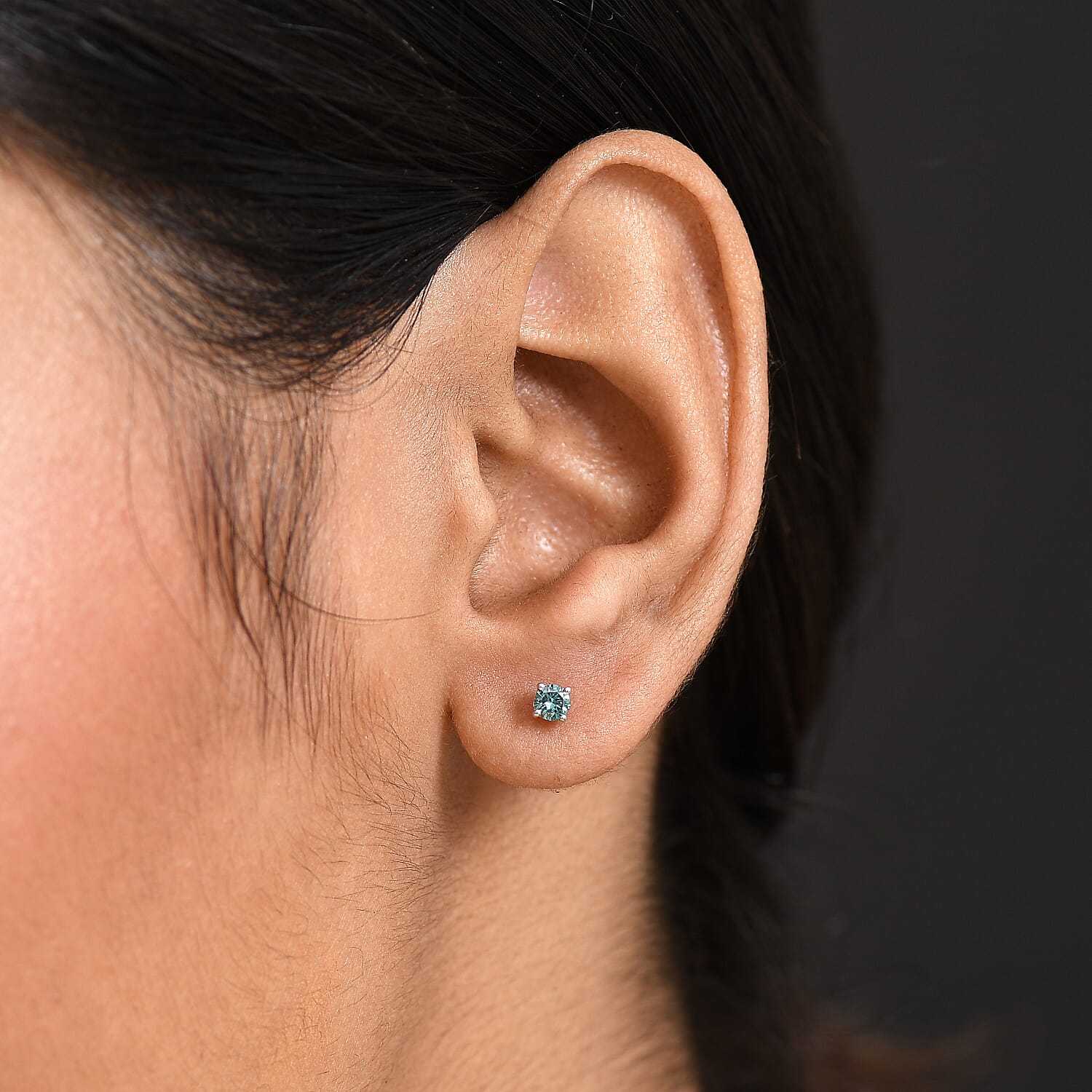 Luxuriant Lab Grown Blue Diamond Earring (VS-EF) with Push Back in Rhodium Overlay Sterling Silver 0.25 Ct.