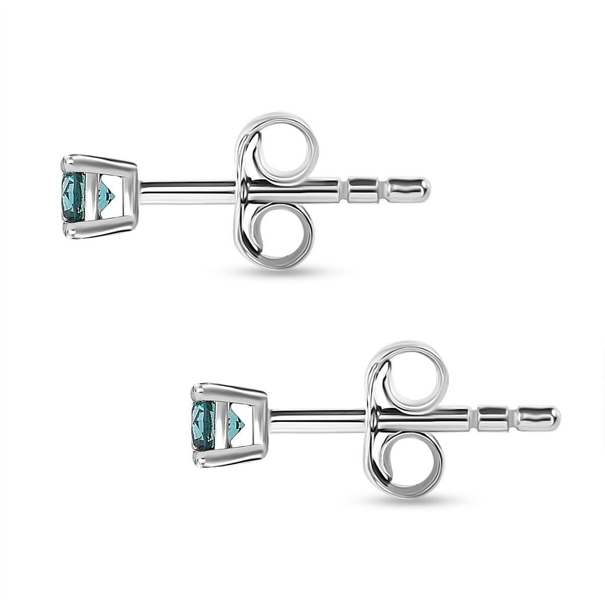 Luxuriant Lab Grown Blue Diamond Earring (VS-EF) with Push Back in Rhodium Overlay Sterling Silver 0.25 Ct.
