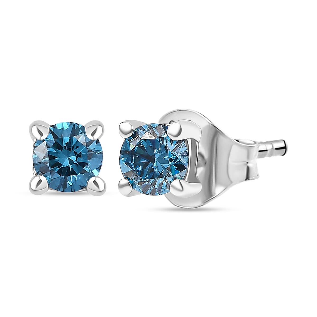 Luxuriant Lab Grown Blue Diamond (VS-EF) Earring with Push Back in Rhodium Overlay Sterling Silver 0.50 Ct.