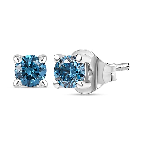 Luxuriant Lab Grown Blue Diamond (VS-EF) Earring with Push Back in Rhodium Overlay Sterling Silver 0.50 Ct.