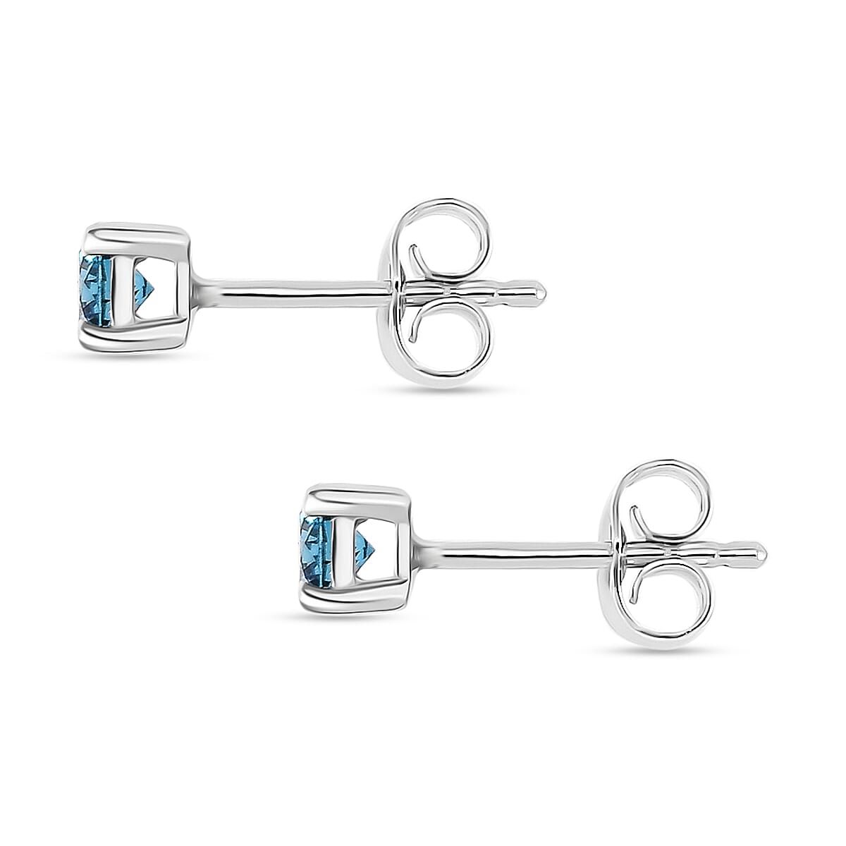 Luxuriant Lab Grown Blue Diamond (VS-EF) Earring with Push Back in Rhodium Overlay Sterling Silver 0.50 Ct.
