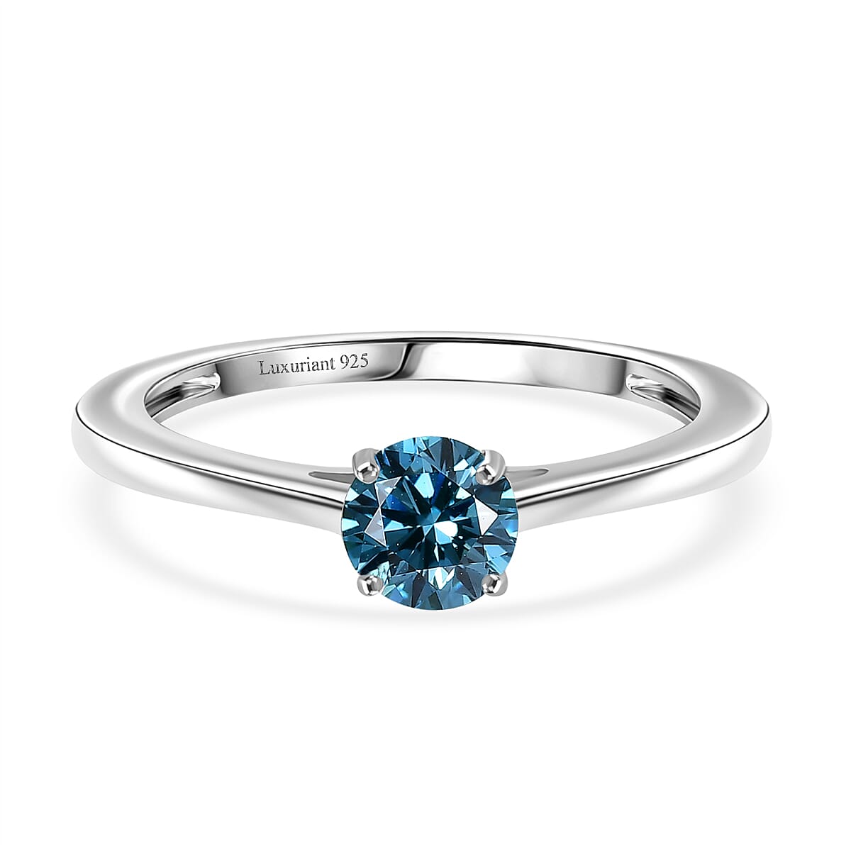 Luxuriant Lab Grown Blue Diamond (VS-EF) Solitaire Ring in Rhodium Overlay Sterling Silver 0.50 Ct.