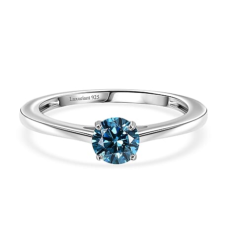 Luxuriant Lab Grown Blue Diamond (VS-EF) Solitaire Ring in Rhodium Overlay Sterling Silver 0.50 Ct.