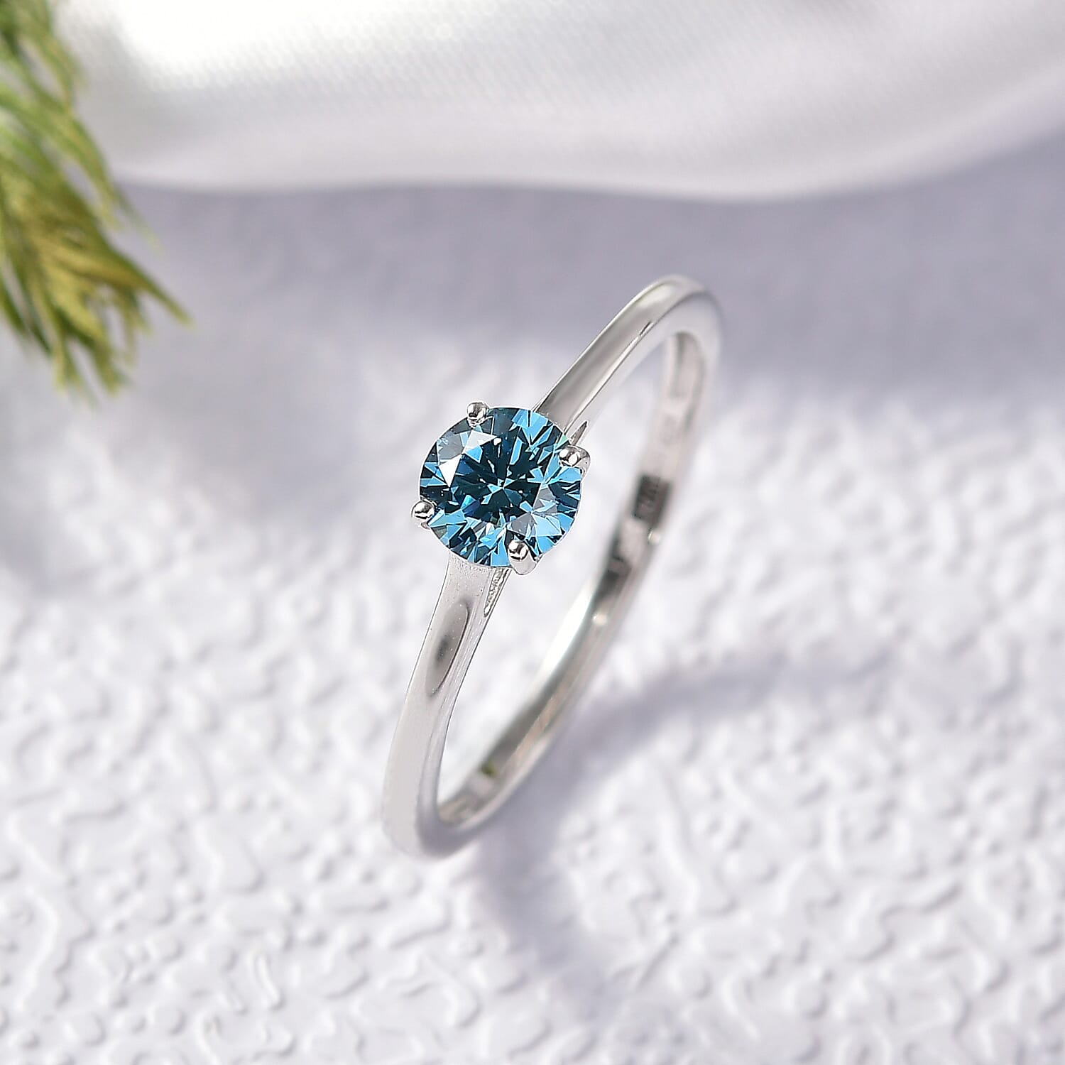 Luxuriant Lab Grown Blue Diamond (VS-EF) Solitaire Ring in Rhodium Overlay Sterling Silver 0.50 Ct.