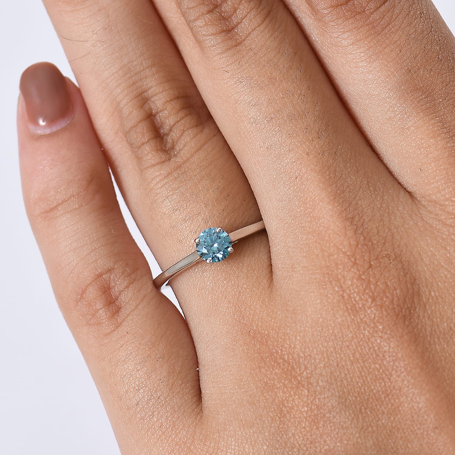 Luxuriant Lab Grown Blue Diamond (VS-EF) Solitaire Ring in Rhodium Overlay Sterling Silver 0.50 Ct.