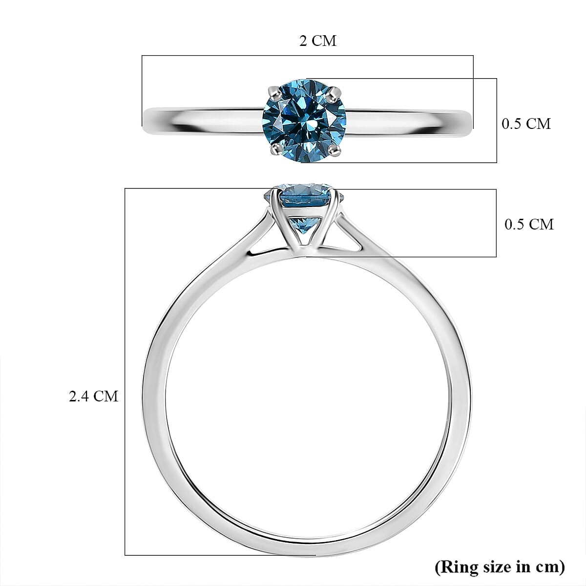 Luxuriant Lab Grown Blue Diamond (VS-EF) Solitaire Ring in Rhodium Overlay Sterling Silver 0.50 Ct.