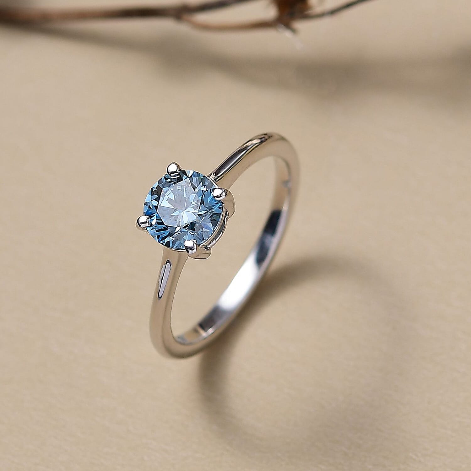 Luxuriant Lab Grown Blue Diamond (VS-E-F) Solitaire Ring in Rhodium Overlay Sterling Silver 1.03 Ct.